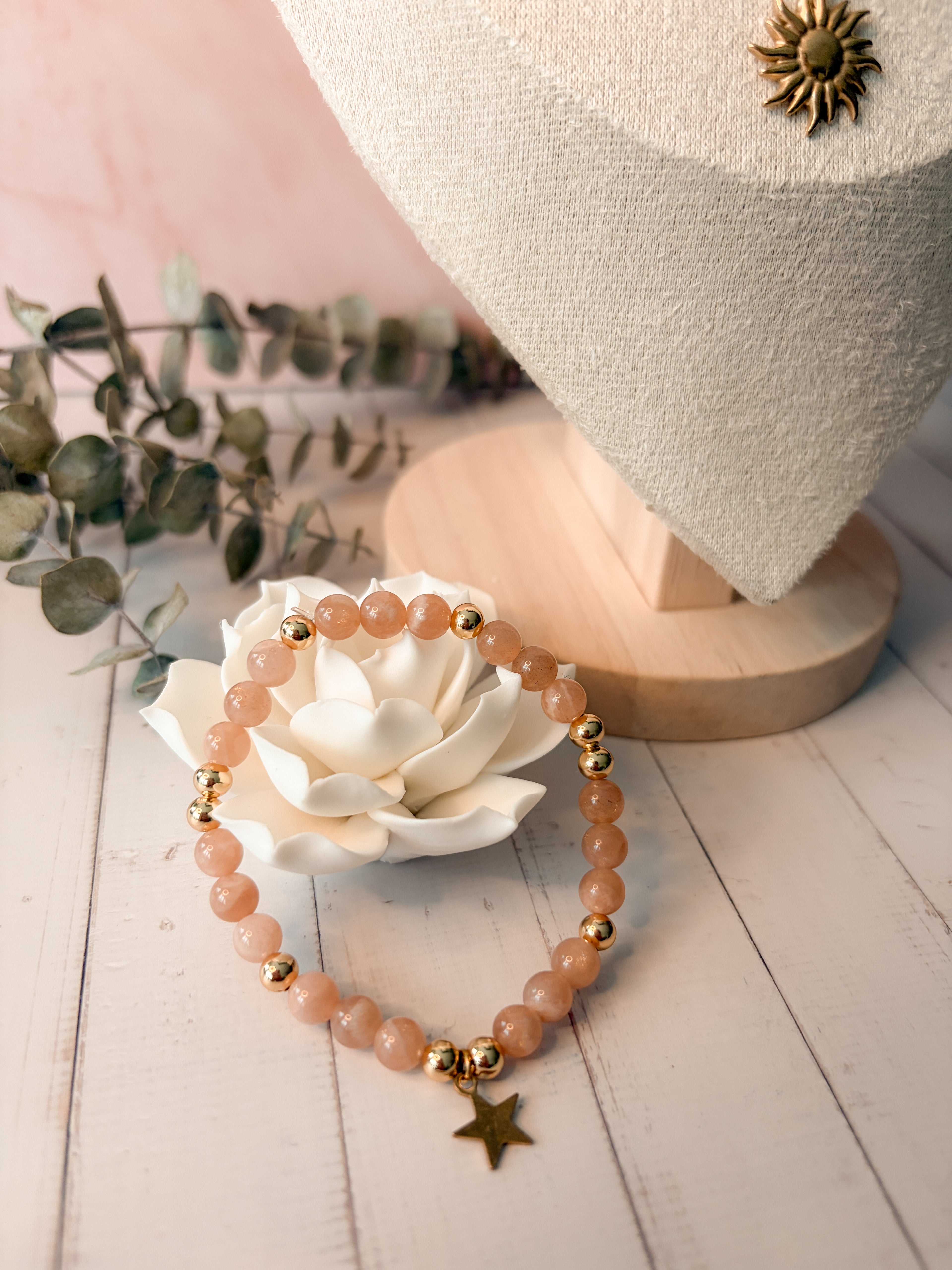 Herzenslicht - Pfirsich-Mondstein & Selenit Armband Set